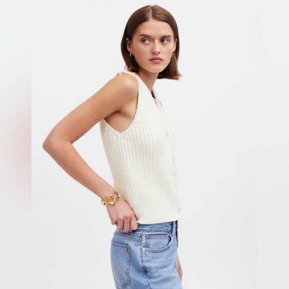 Madewell Cutaway Sweater Vest in Bright Ivory Size Medium NQ338 NEW Minimalist - Picture 5 of 12